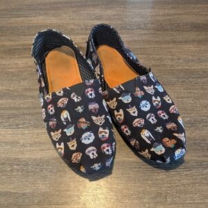 Sketchers: BOBS Black Slip-On Canvas Flats with Cute Dogs